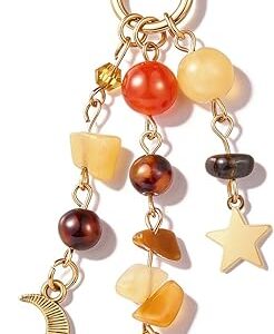 Sun and Moon Keychain Colorful Star Beads Gemstone Charm, Y2K Aesthetic Purse Charm for Women,Men, Handbag & Backpack Decoration