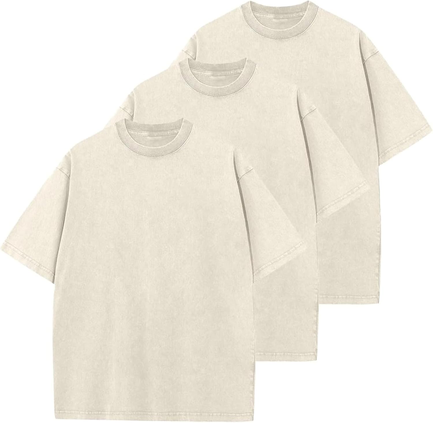 Men's Cotton T-Shirts Oversized Unisex Short Sleeves Casual Loose Wash Solid Basic Tee Tops - Image 16