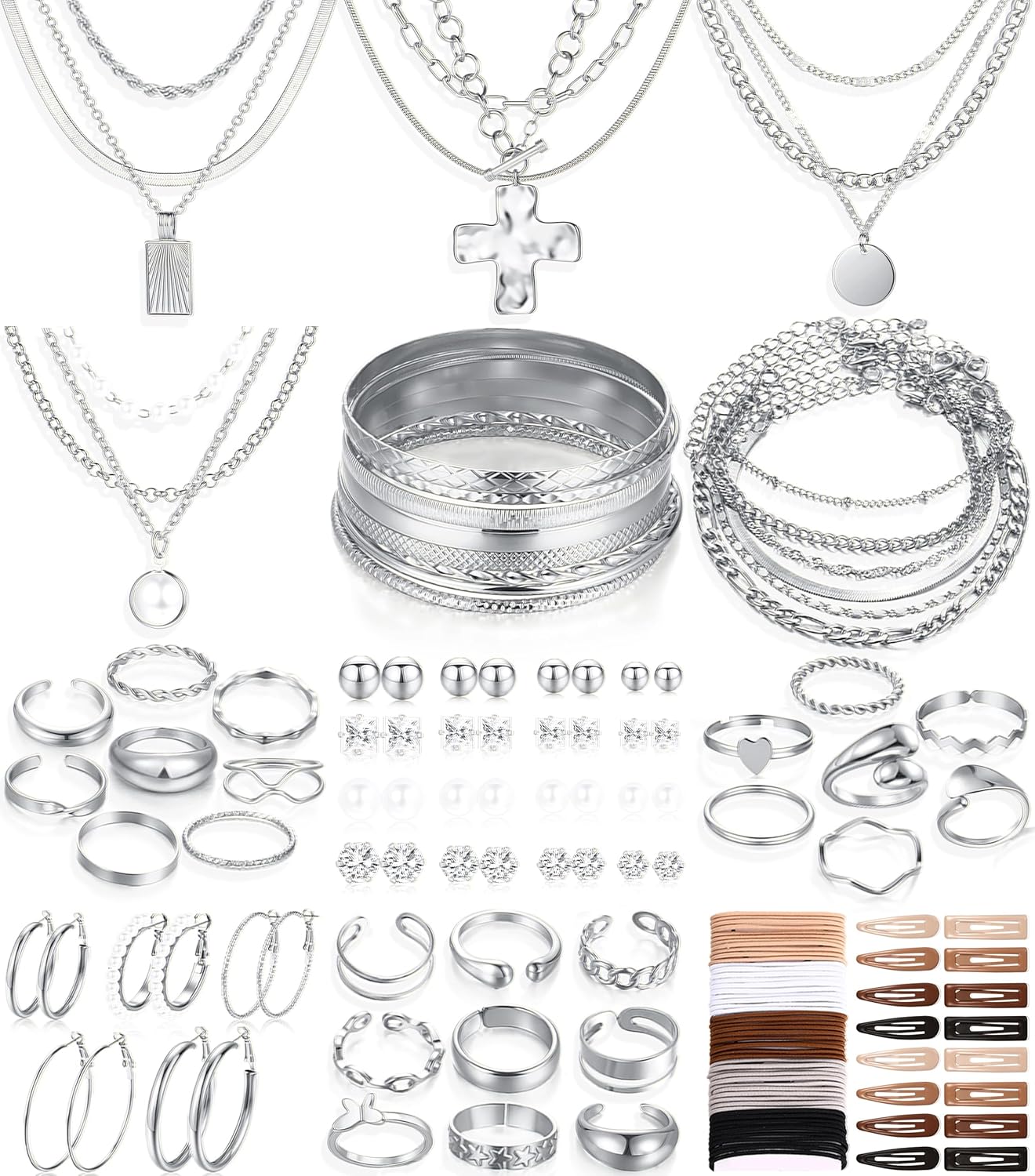 FANDY 137 Pieces Gold Jewelry Set for Women, 12 Necklace, 14 Bracelet, 21 Earrings, 24 Knuckle Rings, 66 Hair Accessory Gold Plated Jewelry Set for Women Gift - Image 2