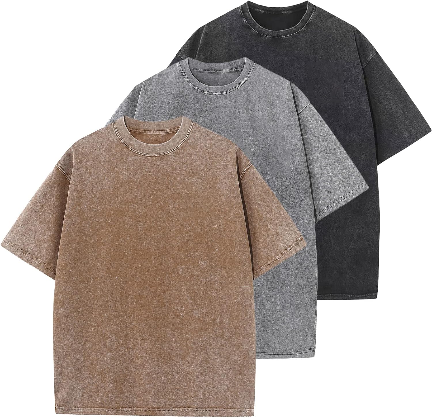 Men's Cotton T-Shirts Oversized Unisex Short Sleeves Casual Loose Wash Solid Basic Tee Tops - Image 14