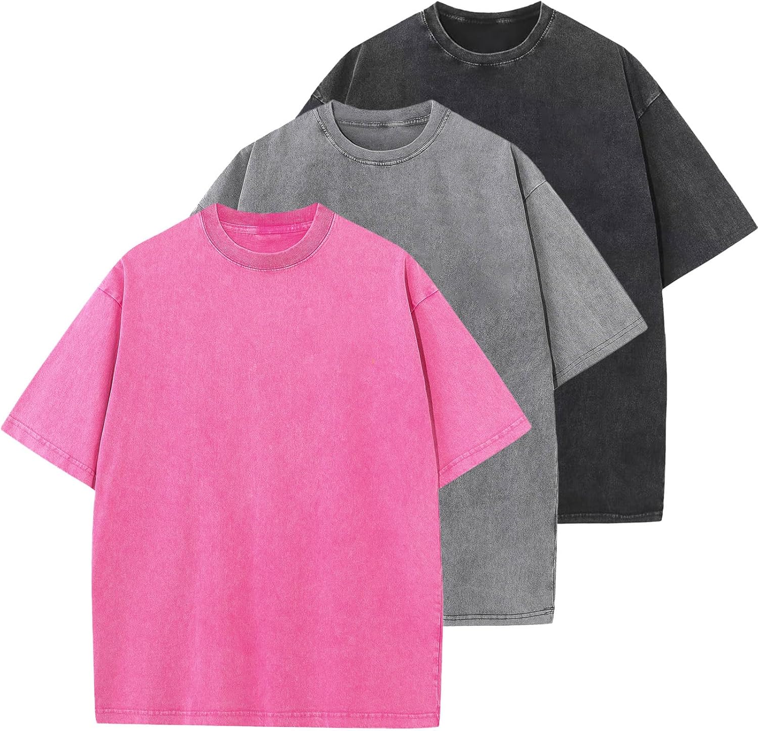 Men's Cotton T-Shirts Oversized Unisex Short Sleeves Casual Loose Wash Solid Basic Tee Tops - Image 19