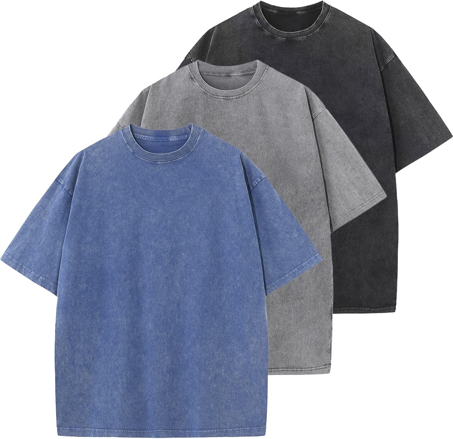 Men's Cotton T-Shirts Oversized Unisex Short Sleeves Casual Loose Wash Solid Basic Tee Tops - Image 2