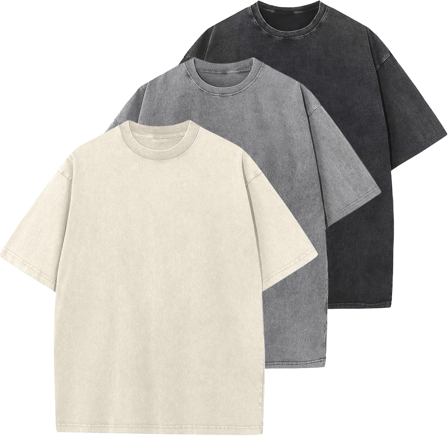 Men's Cotton T-Shirts Oversized Unisex Short Sleeves Casual Loose Wash Solid Basic Tee Tops - Image 3